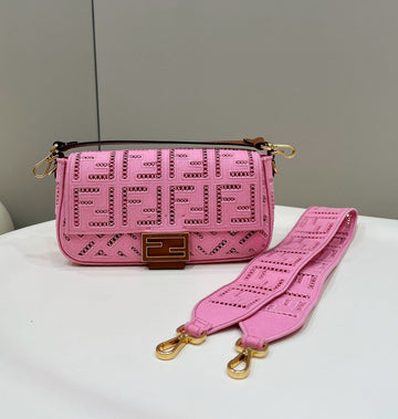 Top QualityTop Quality Baguette Pink with Embroidery Medium Bag For Woman 28cm/11in
