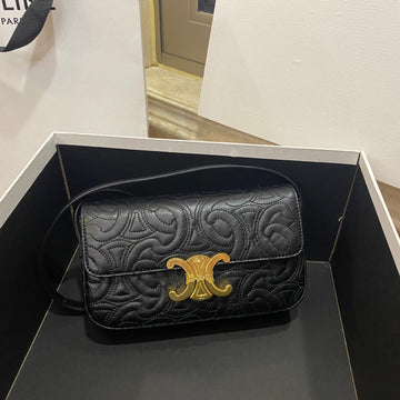 Top Quality Triomphe Shoulder Bag In Quilted Triomphe Lambskin Black For Women 8in/20cm 194143EF4.38NO