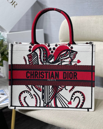 Top Quality MeTop Qualityum Book Tote Latte Multicolor Cupidon Embroidery, Red/White, For Women WomenÂs Handbags, 41cm CD M1296ZTQG_M941