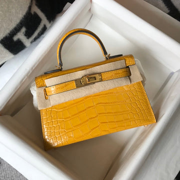 Top Quality Kelly Yellow For Women Gold Toned Hardware 7.8in/20cm