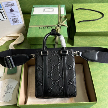 gg Embossed Mini Tote Bag Black gg Embossed For MenÂ  7.9in/20cm gg 696010 1W3CN 1000
