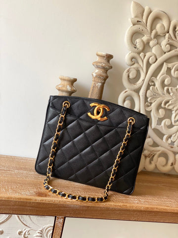 CHL Black MeTop Qualityum Quilted Caviar Tote Bag For Women 28cm/11in