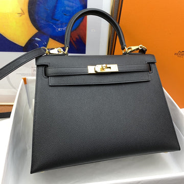 Top Quality Kelly 28 Sellier Epsom Black Bag For Women, Handbags, Shoulder Bags 11in/28cm