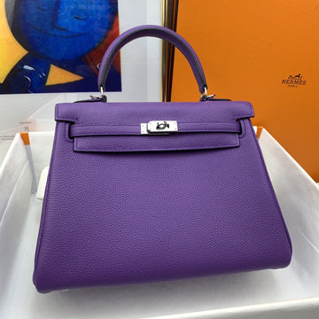 Top Quality Kelly 25 Retourne Togo Purple Bag For Women, Handbags, Shoulder Bags 10in/25cm
