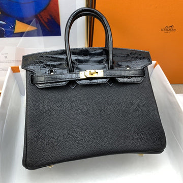 Top Quality Birkin Nata Swift Black For Women Gold Toned Hardware 10in/25cm