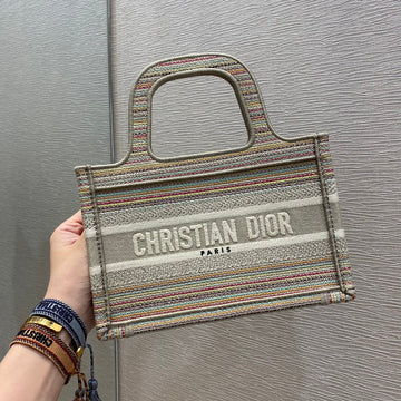 Top Quality Small Book Tote Bag Canvas Stripes Embroidery For Women 23cm/9in CD
