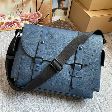 Top Quality Christopher Messenger Taurillon Blue For Men, Bags, Shoulder And Crossbody Bags 11.4in/29cm Top Quality M58475