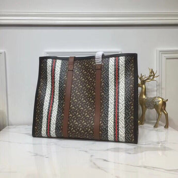 Top Quality Monogram Stripe E-Canvas Portrait Tote Bag Bridle Brown For Women, Bags 15.7in/34cm