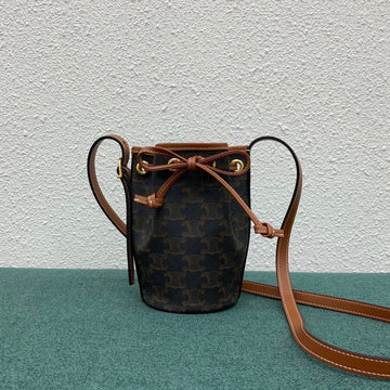 Top Quality Small Drawstring Bag In Trimphe Canvas Brown For Women 7.9in/20cm 191142BZJ-04LU