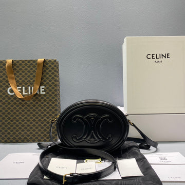 Top Quality Oval Bag Cuir Triomphe Black For Women 8in/20cm 198603DXC.38NO