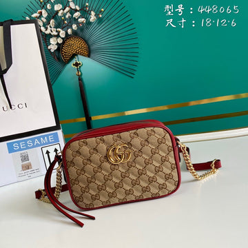 gg Marmont Small Shouder Bag Beige/Ebony Diagonal MatelassÃ© Original gg Canvas For Women 7in/18cm gg