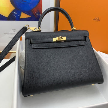 Top Quality Kelly 25 Retourne Togo Black Bag For Women, Handbags, Shoulder Bags 10in/25cm