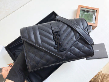 Top Quality Envelope Small Bag In Mix MatelassÃ© Grain De Poudre Black For Women 8.2in/21cm YSL 600195BOW981000