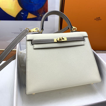 Top Quality Kelly 25 Sellier Epsom Craie/Grey Bag For Women, Handbags, Shoulder Bags 10in/25cm