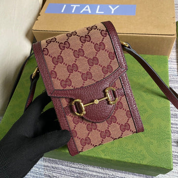 gg Horsebit 1955 Mini Bag Beige And Burgundy gg Supreme Canvas For WomenÂ  6.7in/17cm gg 625615F6B3G9865