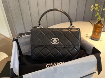 CHL Classic Top Qualityap Bag Silver Hardware Black 9.8in/25cm