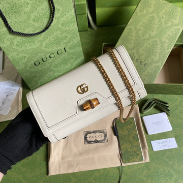 gg Diana Chain Wallet With Bamboo White For Women, Women’s Bags 7in/19cm gg 658243 17Q0T 9022