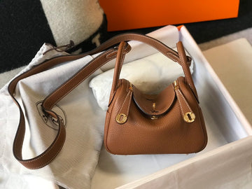 Top Quality Mini Lindy Brown For Women Gold Toned Hardware 7.5in/19cm
