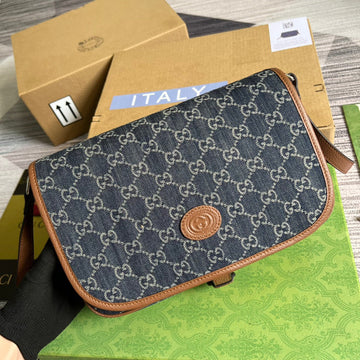 gg Children’s ggÂ  Messenger Bag Dark Blue And Ivory Eco Washed Organic gg Jacquard Denim For WomenÂ  11in/29cm gg