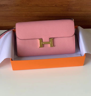 Top Quality Constance Togo Long Wallet 21cm/8.3in Gold Toned Hardware For Women Pink