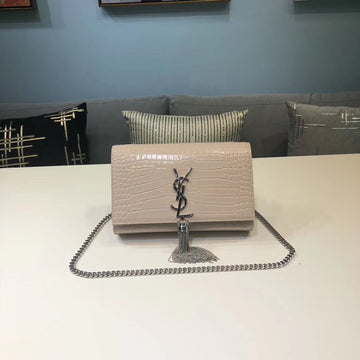 Top Quality Kate Small Chain Bag With Tassel In Embossed Beige For Women 7.8in/20cm YSLÂ 