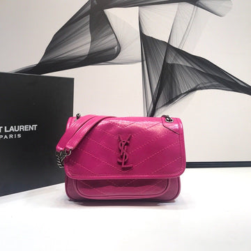 YSSL Niki Baby Chain Bag In Crinkled  Dark Pink For Women 8in/21cm YSL