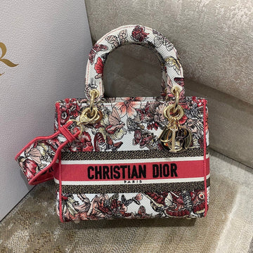 Top Quality MeTop Qualityum Lady D-Lite Bag Multicolor Butterfly Embroidery, Red/Latte Handbags, 24cm CD M0565ORHQ_M884