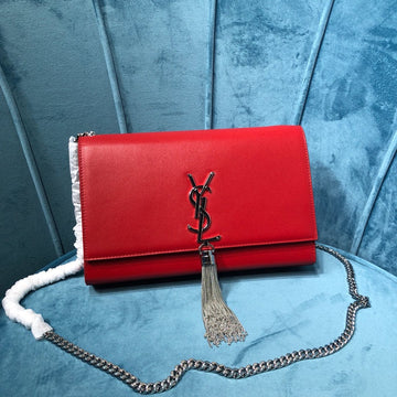 Top Quality Kate MeTop Qualityum Chain Bag With Tassel In Grain De Poudre Red For Women 9.4in/24cm YSL
