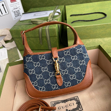 gg Jackie 1961 Mini Shoulder Bag Blue And Ivory gg Jacquard Denim For Women 7.5in/19cm gg â637092 2KQgg 8375