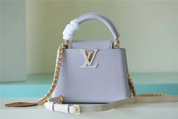 Top Quality Capucines Mini Taurillon Light Blue/ Creme For Women,  Shoulder And Crossbody Bags 21cm/8.3in Top Quality