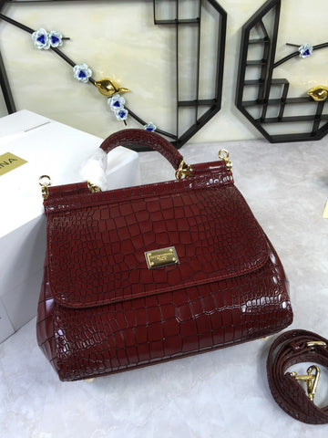 Top Quality MeTop Qualityum Sicily Bag In Foiled CrocoTop Qualityle-Print Burgundy For Women 10.2in/26cm Top Quality