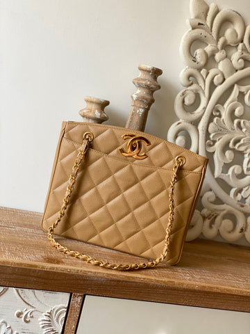 CHL Beige MeTop Qualityum Quilted Caviar Tote Bag For Women 28cm/11in