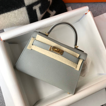 Top Quality Kelly 19 Grey Glacier Epsom With Gold Toned Hardware Bag For Women, Handbags, Shoulder Bags 7.5in/19cm