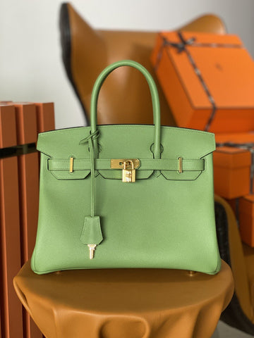 Top Quality Birkin Nata Swift Green For Women Gold Toned Hardware 11.8in/30cm