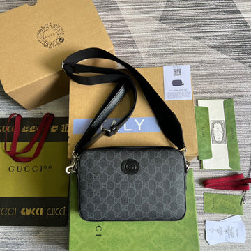 gg Shoulder Bag With Interlocking G Black gg Supreme Canvas For WomenÂ  9in/24.5cm gg 703468 92THF 1000