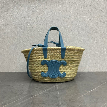 Top Quality Teen Triomphe Top Quality Classic Panier In Palm Leaves And Lizard Blue For Women 8in/20cm 