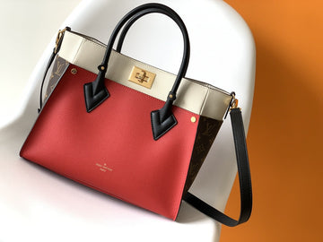 Top Quality On My Side MM Tote Bag Monogram Canvas Red For Women,  Shoulder Bags 12in/31cm Top Quality M53824
