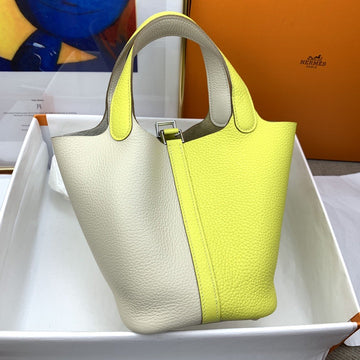 Top Quality Picotin Lock 18 Bag White/Yellow With SiTop Qualityer-Toned Hardware For Women, Handbags 7.1in/18cm
