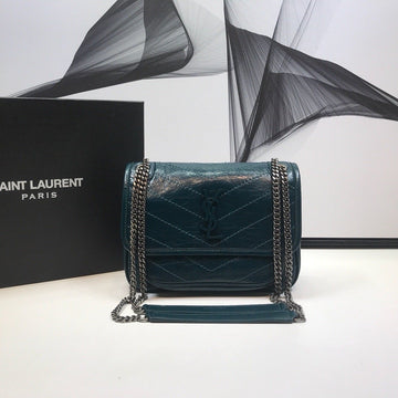 YSSL Niki Baby Chain Bag In Crinkled  Dark Green For Women 8in/21cm YSL