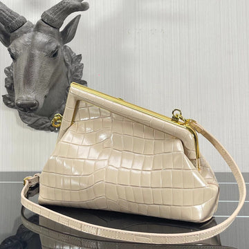 FI First Small White CrocoTop Qualityle Bag For Woman 26cm/10in