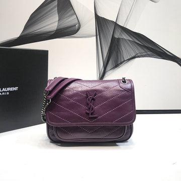 YSSL Niki Baby Chain Bag In Crinkled  Dark Violet For Women 8in/21cm YSL