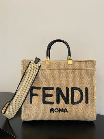 Top QualityTop Quality Sunshine Medium Beige and Black straw shopper Bag For Woman 31cm/12in 8BH386AKRPF1CBX