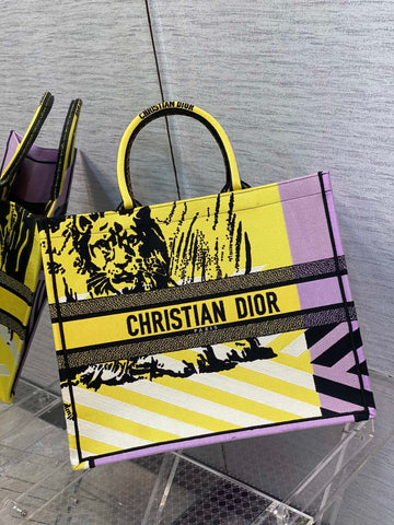 Top Quality Large Book Tote Bright Yellow and Pink D-Jungle Pop Embroidery, Yellow/Pink, For Women WomenÂs Handbags, 41cm CD M1286ZRON_M886