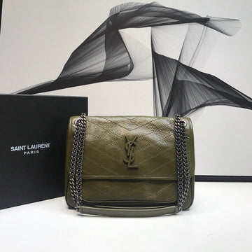 YSSL Niki Medium Chain Bag In Crinkled  Green For Women 11in/28cm YSL 6331581YG041229