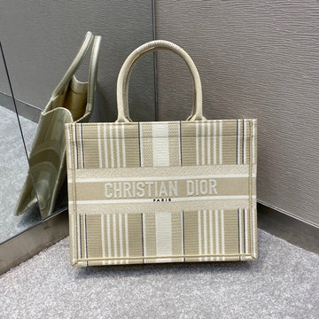 Top Quality MeTop Qualityum Book Tote Beige Stripes Embroidery Bag For Women 14in/36cm CD