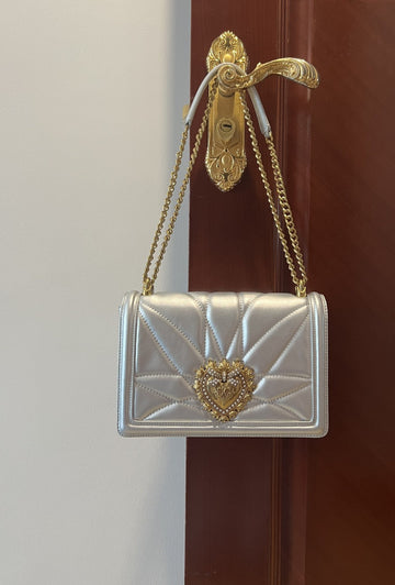 Top Quality Large Devotion Bag In Quilted Nappa Silver For Women 10in/26cm Top Quality