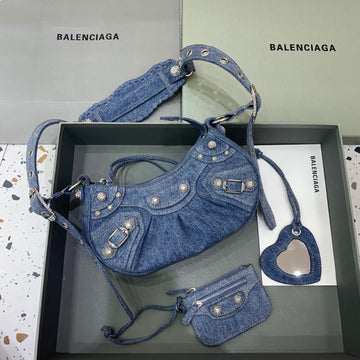 Top Quality Le Cagole XS Shoulder Bag In Blue Washed, For Women,  Bags 10.2in/26cm