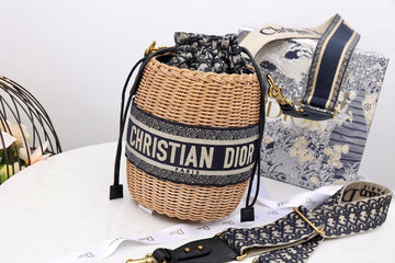 Top Quality MeTop Qualityum Lady Bag Natural Wicker  Blue For Women 28cm/11in CD M0505CMVO_M808