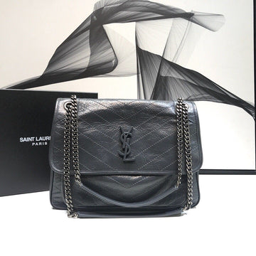 YSSL Niki Medium Chain Bag In Crinkled  Grey For Women 11in/28cm YSL 6331580EN041112