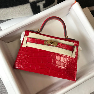Top Quality Kelly Red For Women Gold Toned Hardware 7.8in/20cm